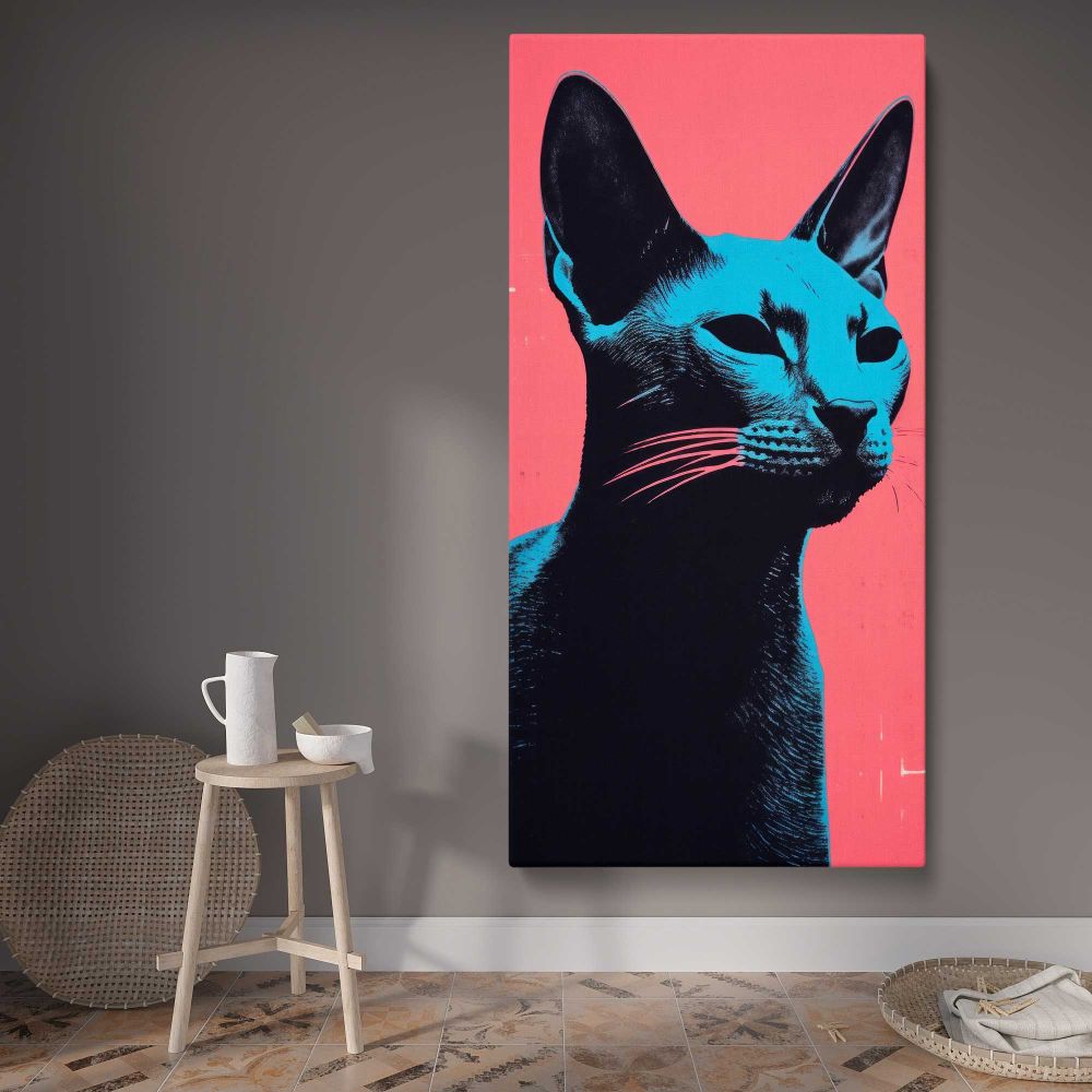 Black Cat Pop Art Portrait canvas wall art displayed in a contemporary room