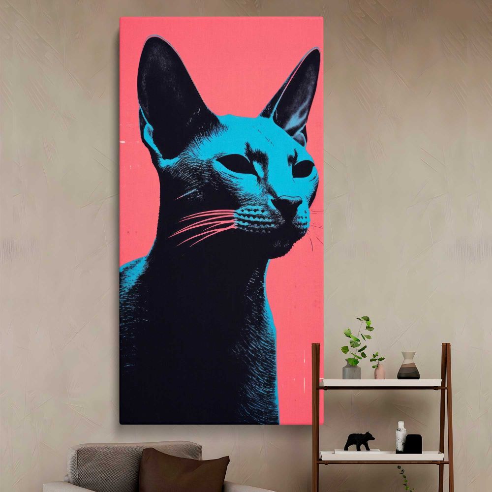 Black Cat Pop Art Portrait canvas wall art in a styled interior