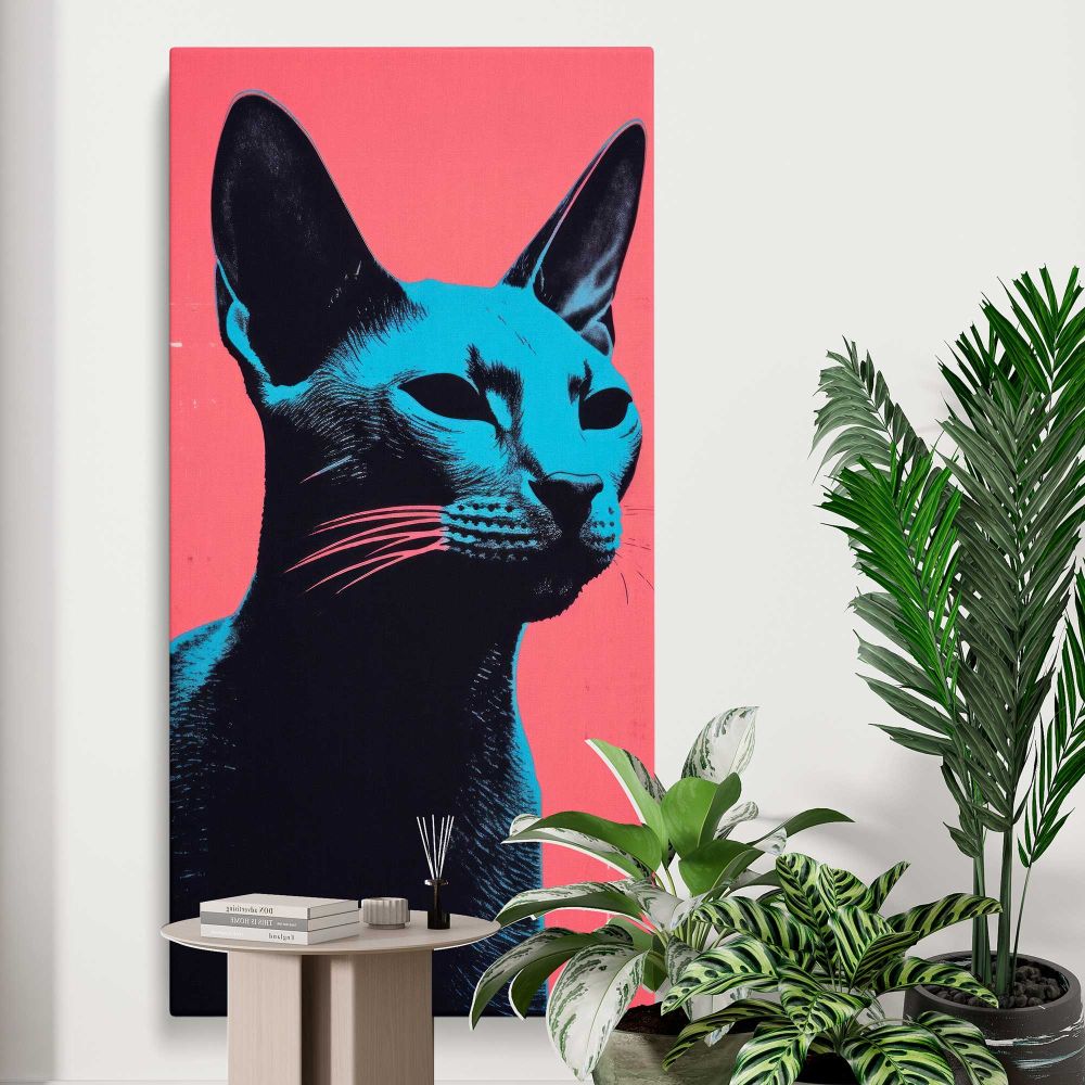 Black Cat Pop Art Portrait canvas print displayed in a modern interior