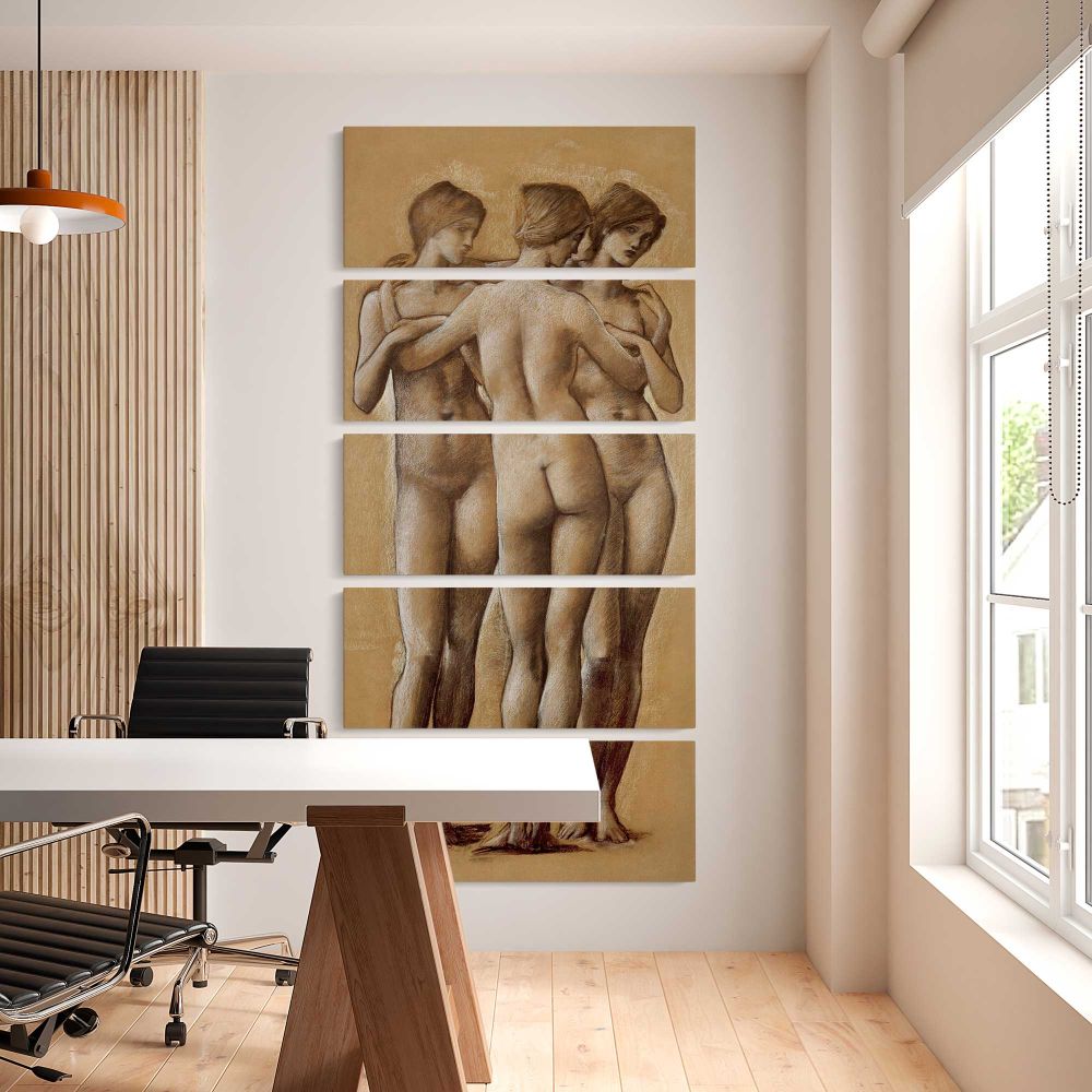Venus Concordia Study of the Three Graces 1895 by Edward Burne Jones five panel canvas wall art office mockup