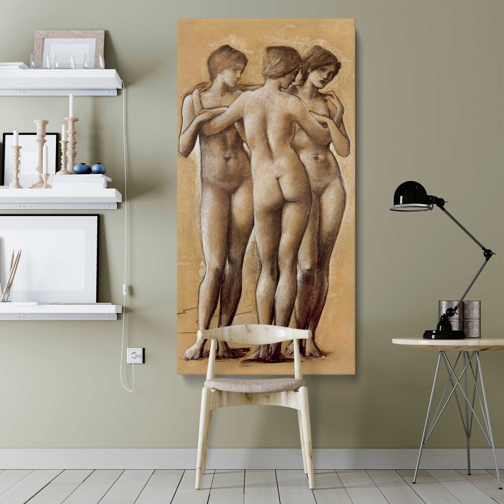 Venus Concordia Study of the Three Graces 1895 by Edward Burne Jones canvas wall art shown in a modern interior