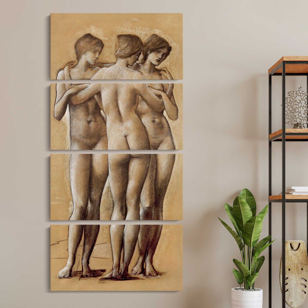 Venus Concordia Study of the Three Graces 1895 by Edward Burne Jones three panel canvas wall art room mockup