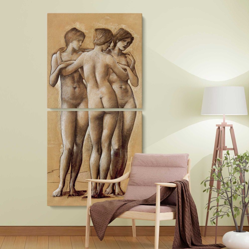 Venus Concordia Study of the Three Graces 1895 by Edward Burne Jones two panel canvas wall art room mockup