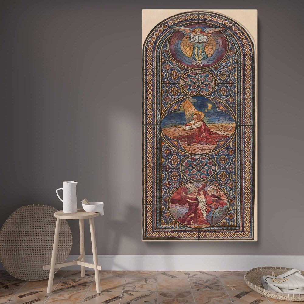 Design for a Stained Glass Window by Izabel M Coles canvas wall art displayed in a contemporary room