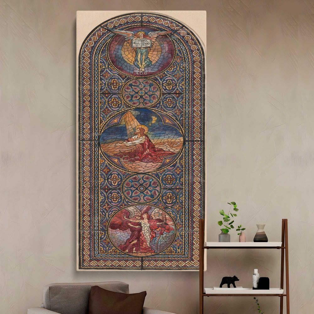 Design for a Stained Glass Window by Izabel M Coles canvas wall art in a styled interior