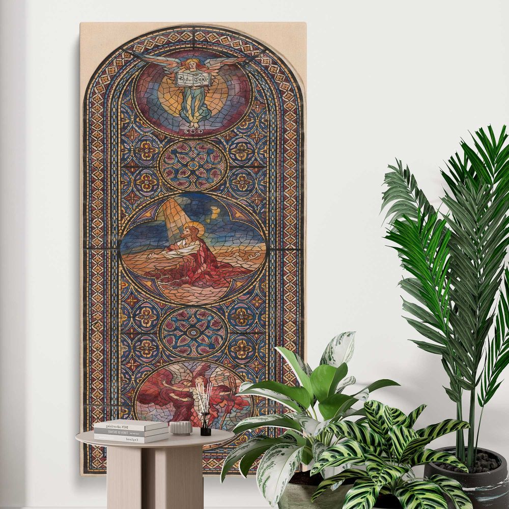 Design for a Stained Glass Window by Izabel M Coles canvas print displayed in a modern interior