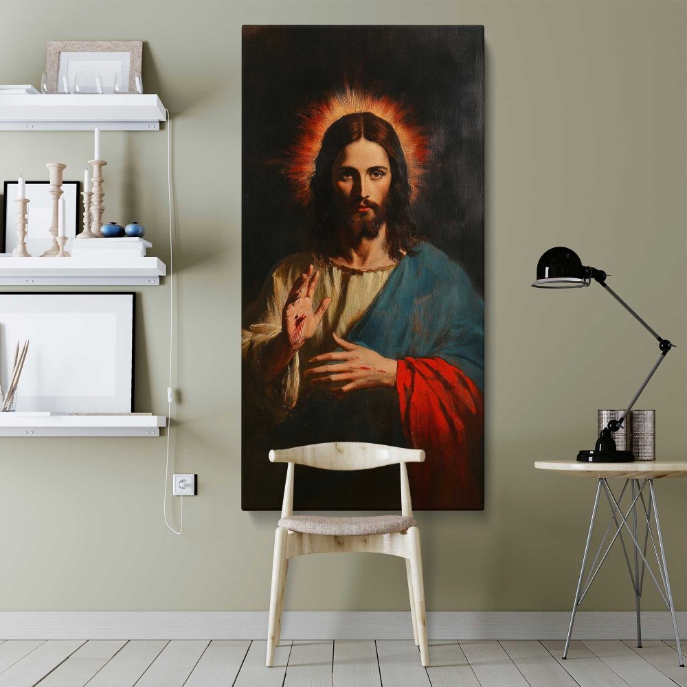 Sacred Heart of Jesus Portrait canvas wall art shown in a modern interior