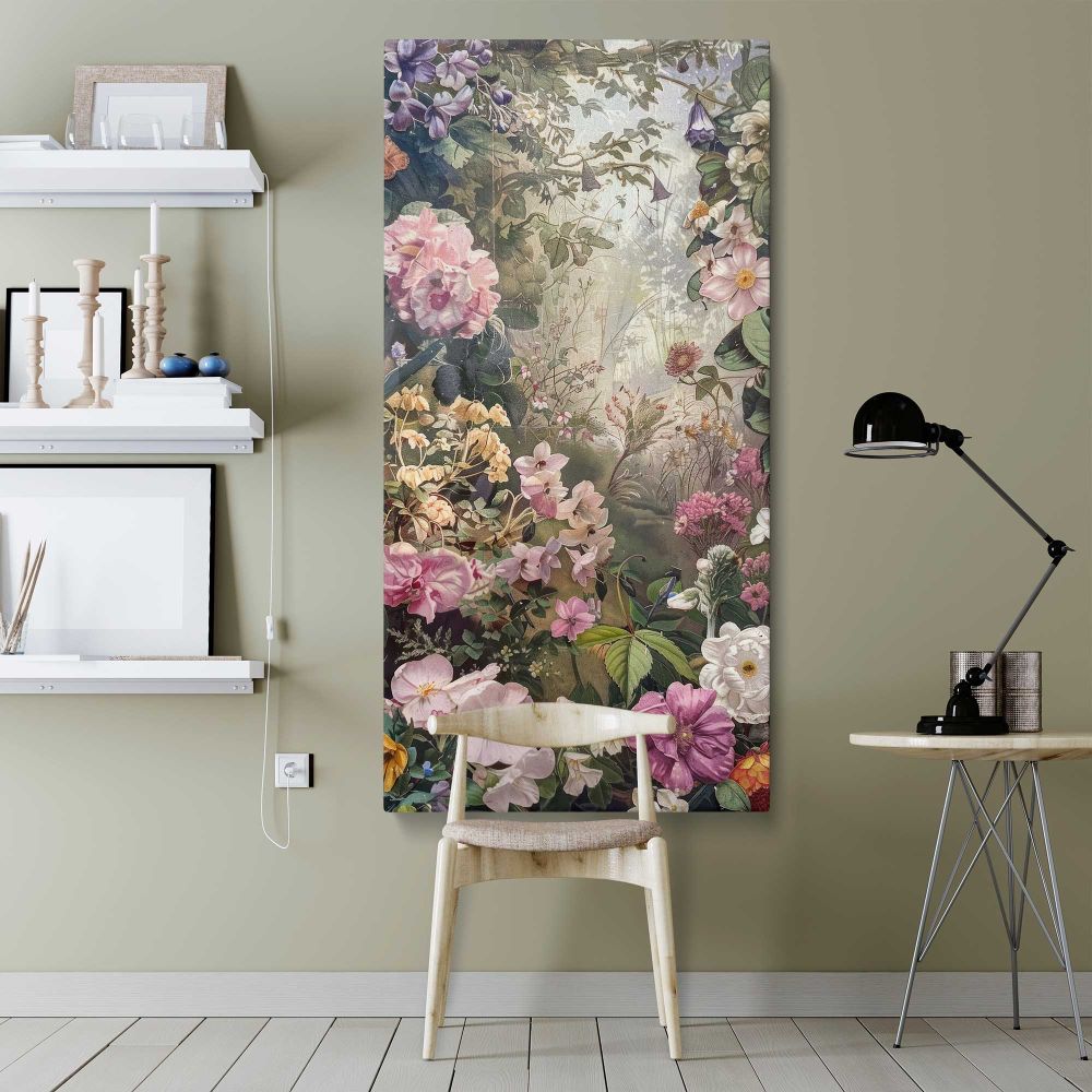 Vintage Spring Flower Garden canvas wall art shown in a modern interior