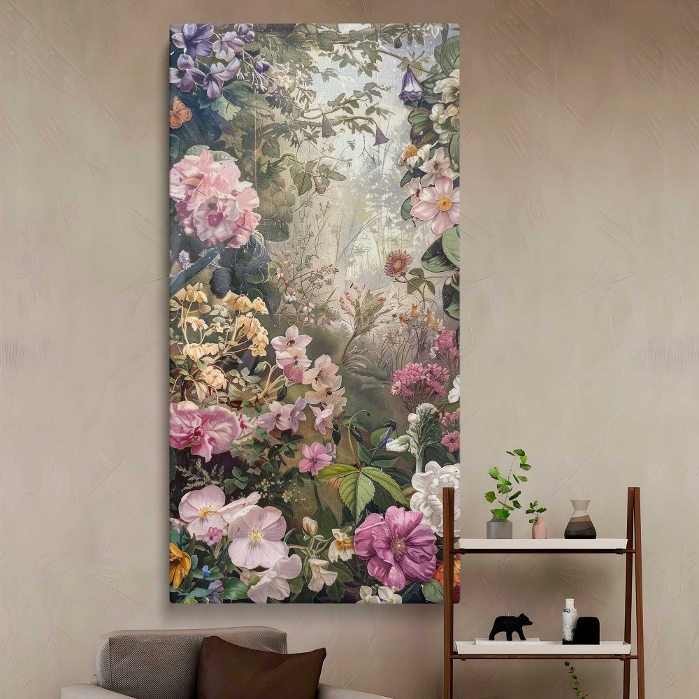 Vintage Spring Flower Garden canvas wall art in a styled interior