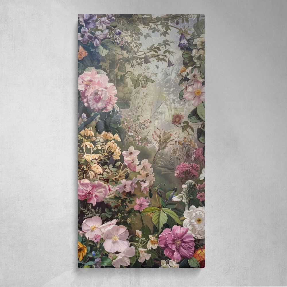 Vintage Spring Flower Garden Canvas Wall Art Print