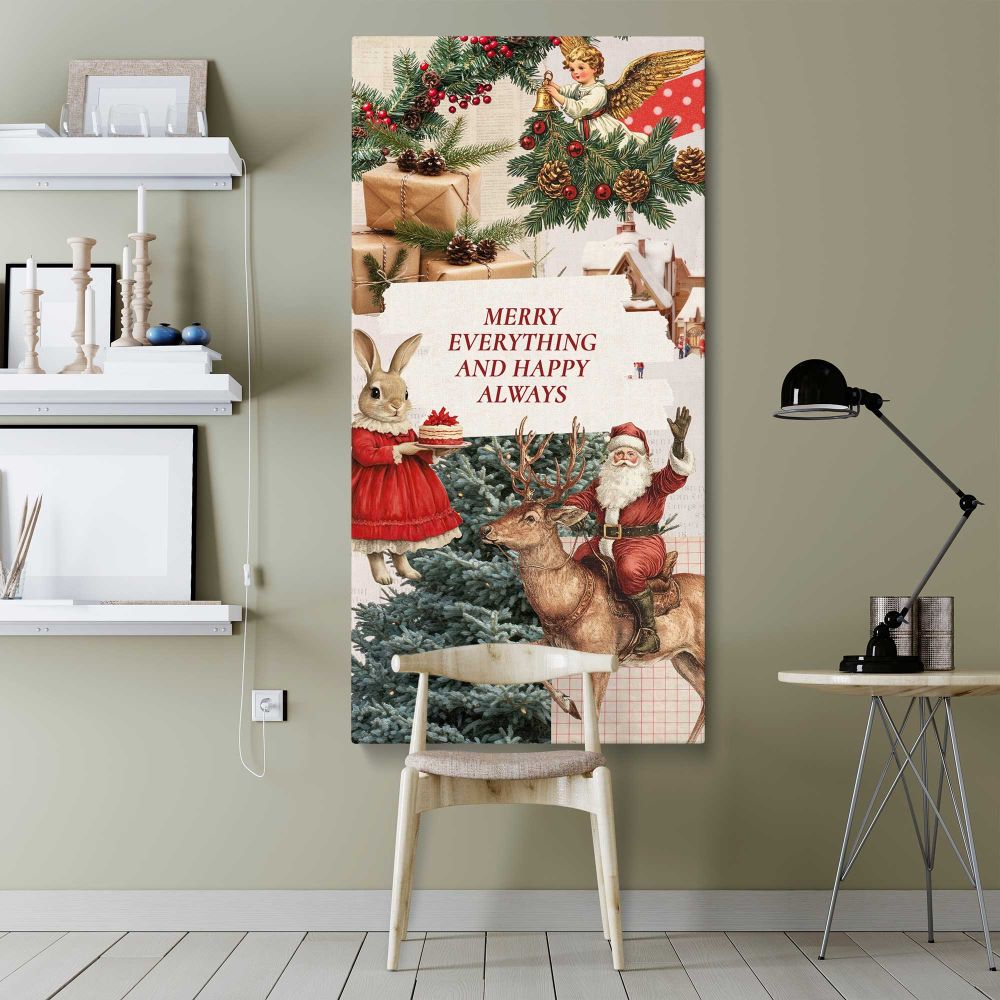 Vintage Christmas Wishes Collage canvas wall art shown in a modern interior