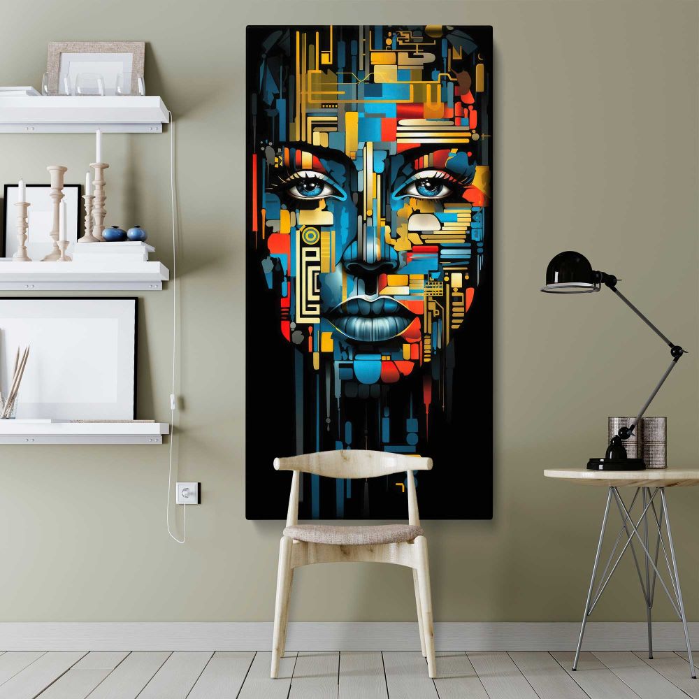 Colourful African Woman Abstract Portrait canvas wall art shown in a modern interior