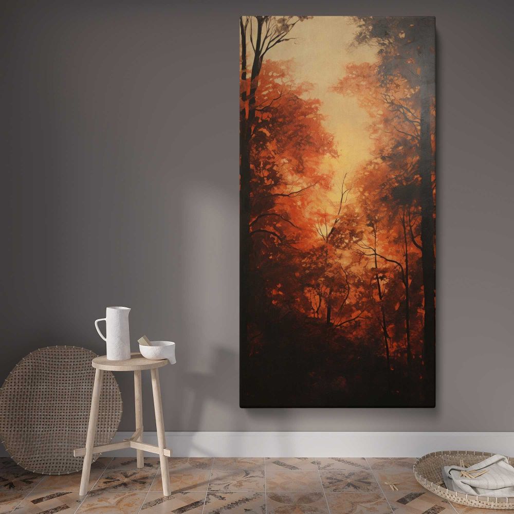 Autumn Forest Light canvas wall art displayed in a contemporary room