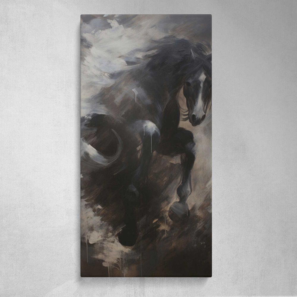Black Horse in Storm Clouds Canvas Wall Art Print