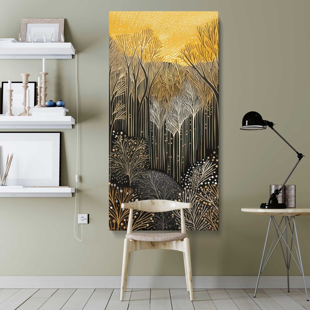 Gold and Silver Forest Pattern canvas wall art shown in a modern interior