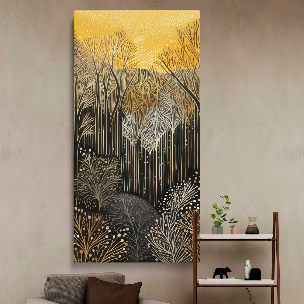 Gold and Silver Forest Pattern canvas wall art in a styled interior