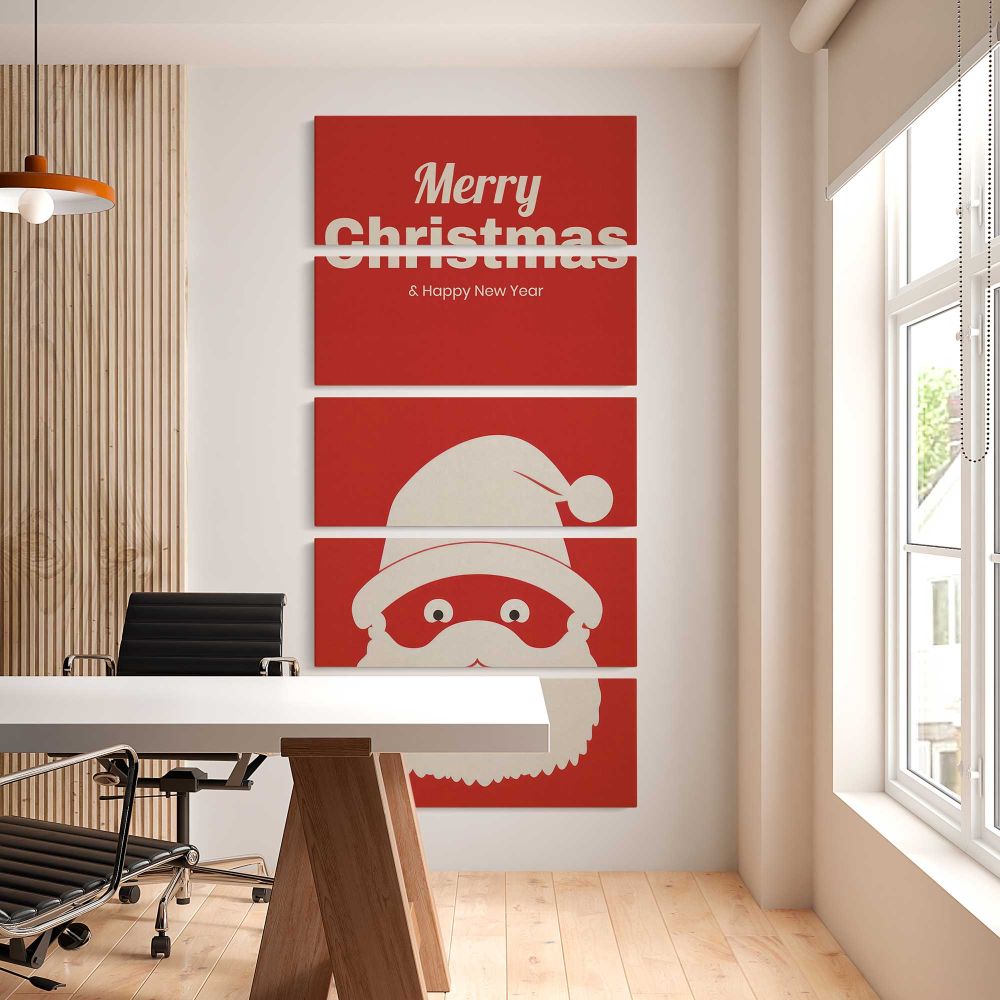 Minimalist Merry Christmas Santa five panel canvas wall art office mockup