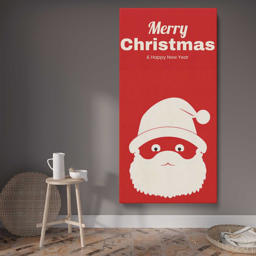 Minimalist Merry Christmas Santa canvas wall art displayed in a contemporary room
