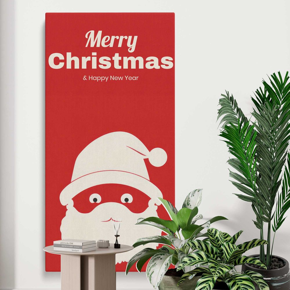 Minimalist Merry Christmas Santa canvas print displayed in a modern interior