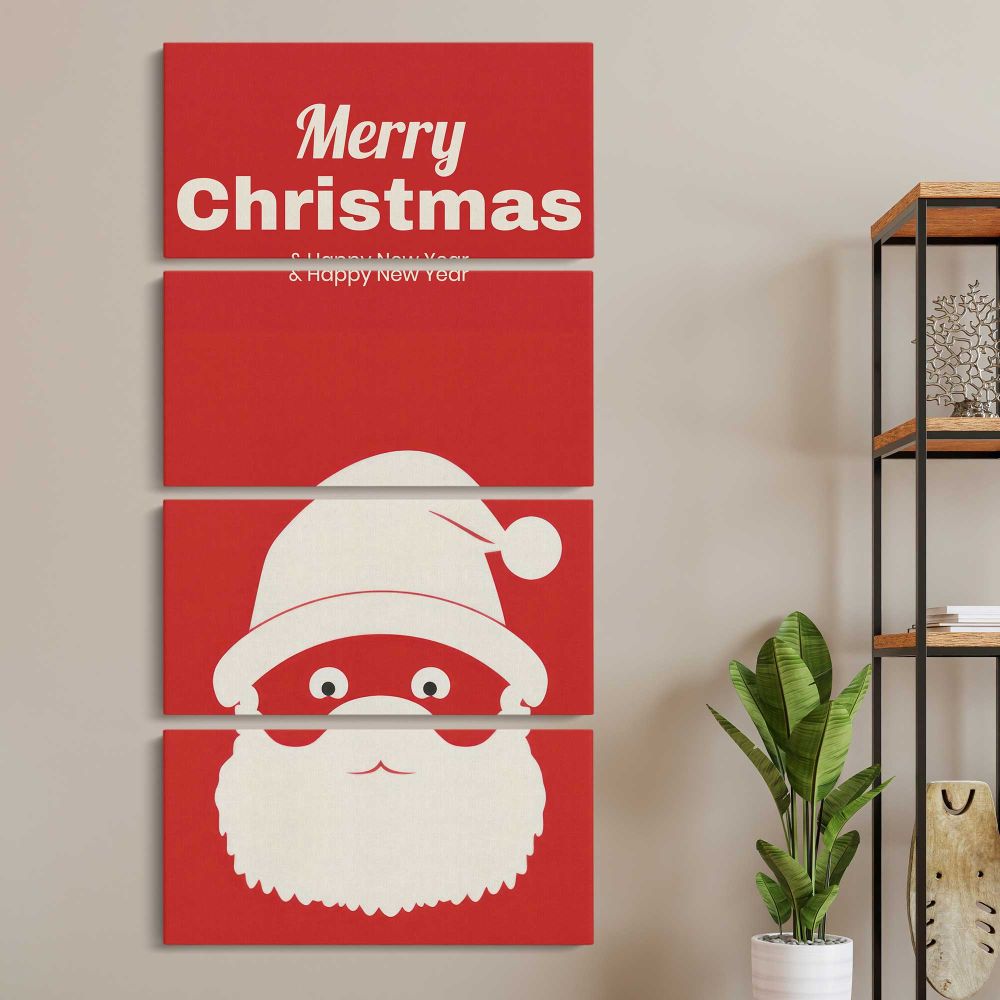 Minimalist Merry Christmas Santa three panel canvas wall art room mockup