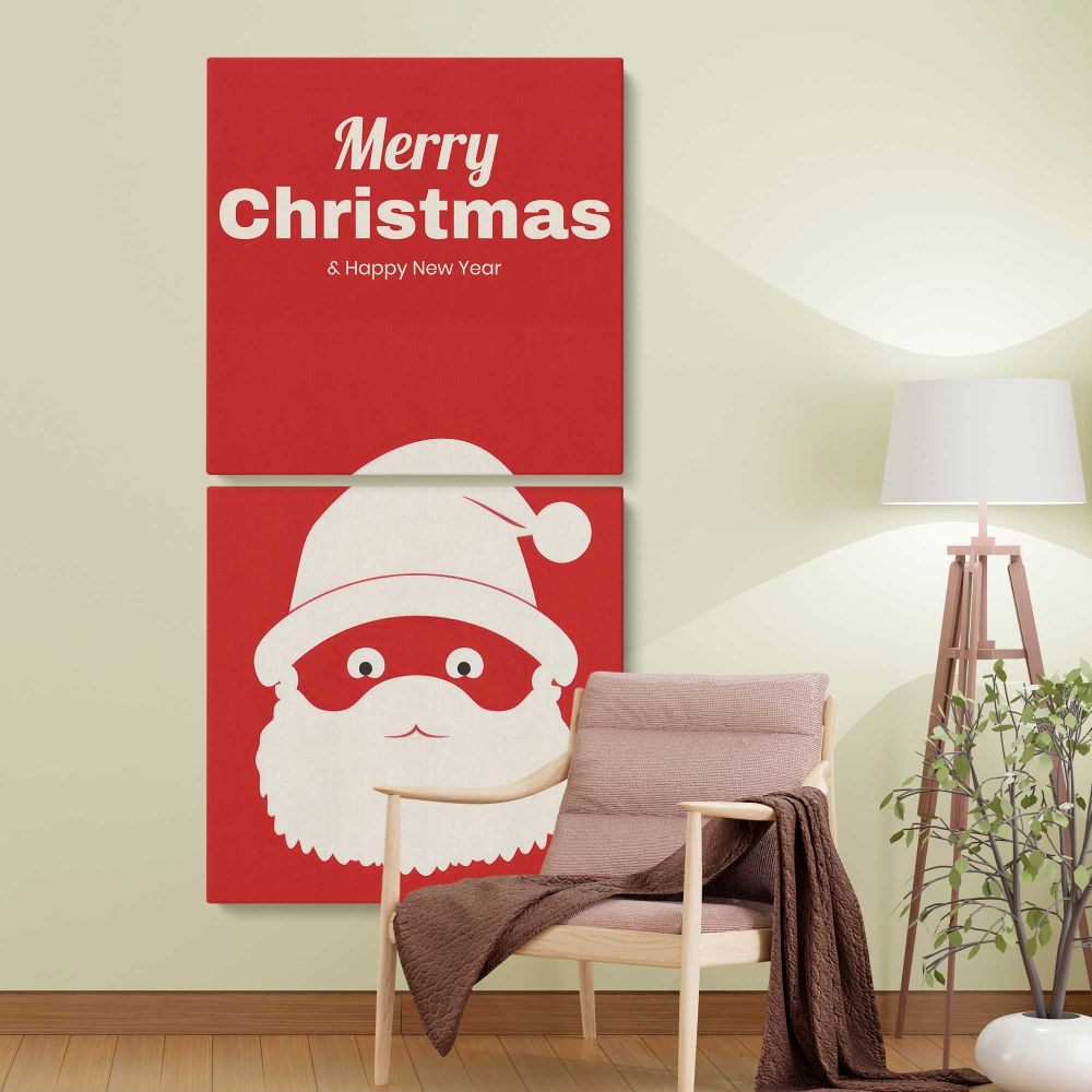 Minimalist Merry Christmas Santa two panel canvas wall art room mockup