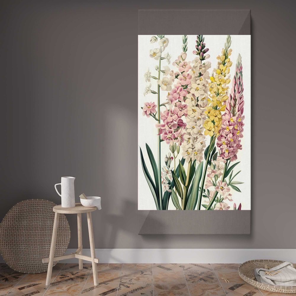 Vintage Botanical Flower Collage canvas wall art displayed in a contemporary room