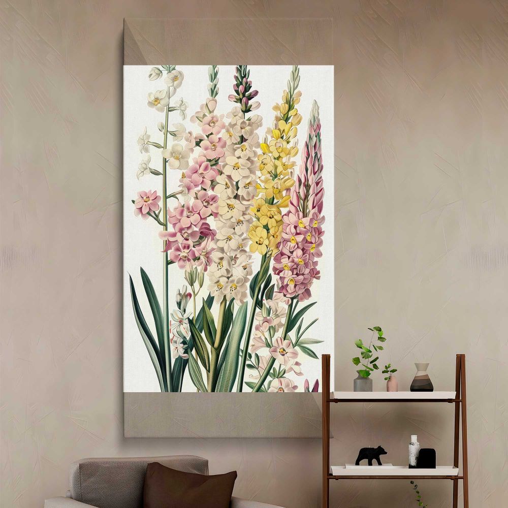 Vintage Botanical Flower Collage canvas wall art in a styled interior