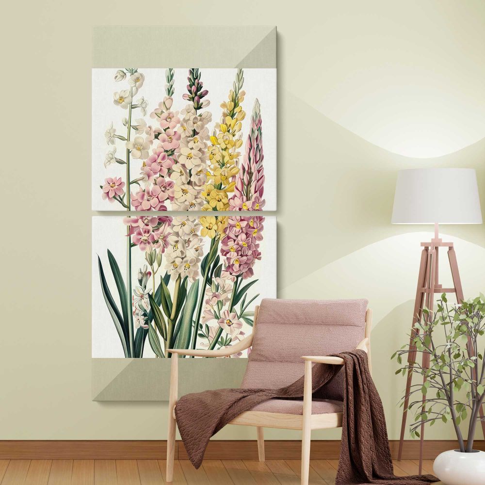 Vintage Botanical Flower Collage two panel canvas wall art room mockup