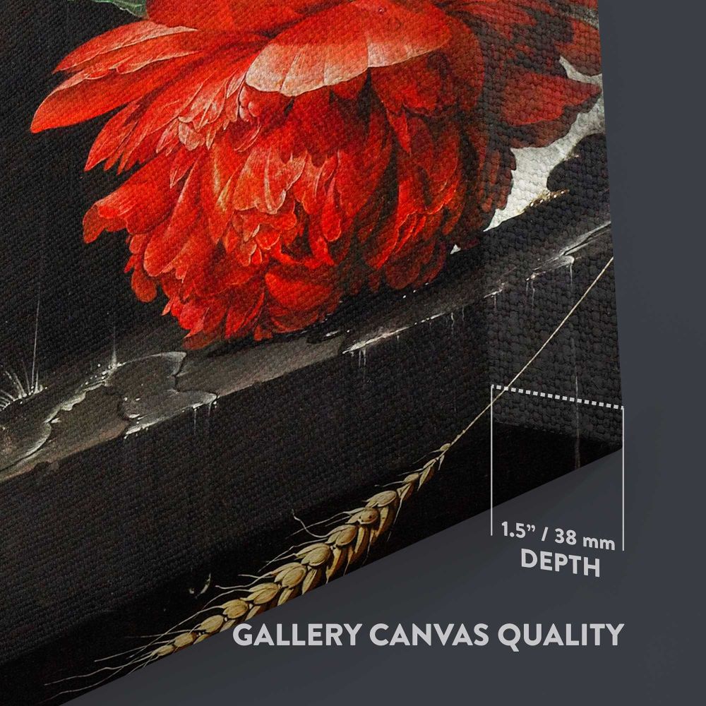 Vintage Red and White Floral Still Life close up showing gallery canvas texture and depth