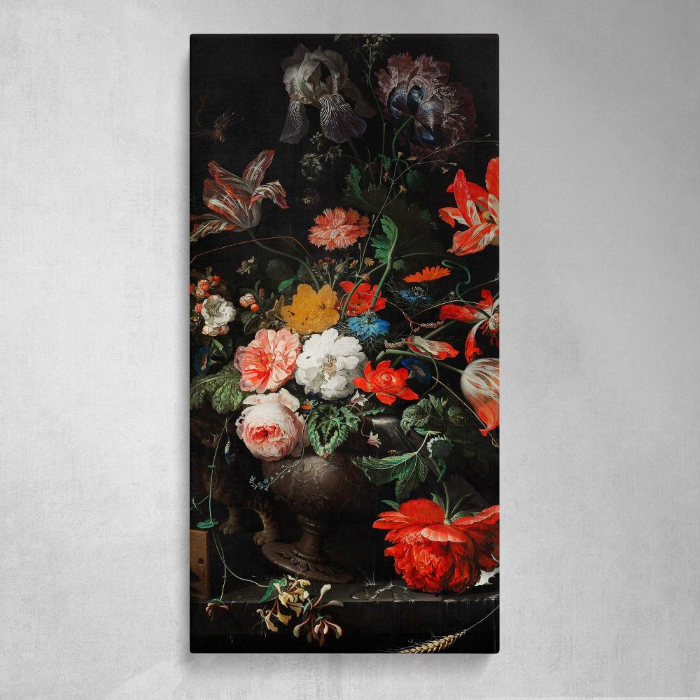 Vintage Red and White Floral Still Life Canvas Wall Art Print
