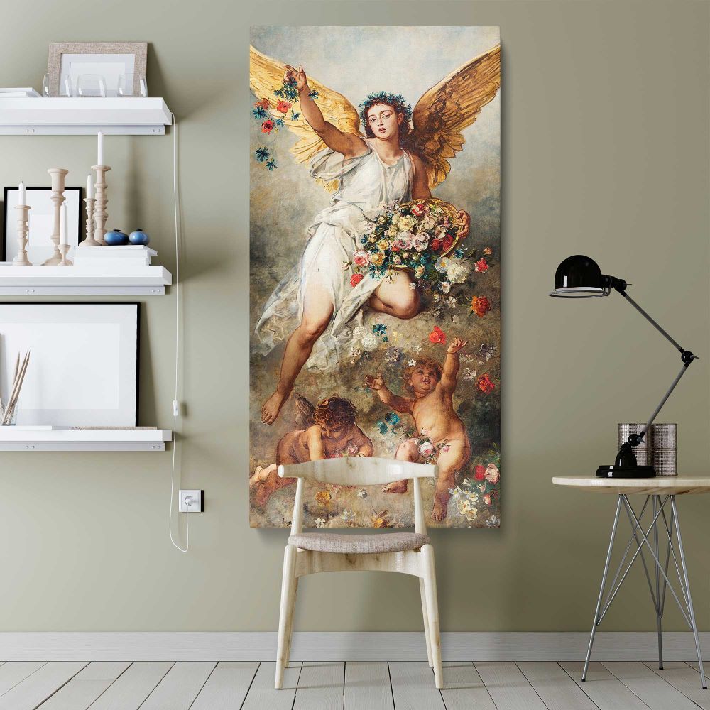Eirene 1888 vintage angel illustration by Ludwig Knaus canvas wall art shown in a modern interior