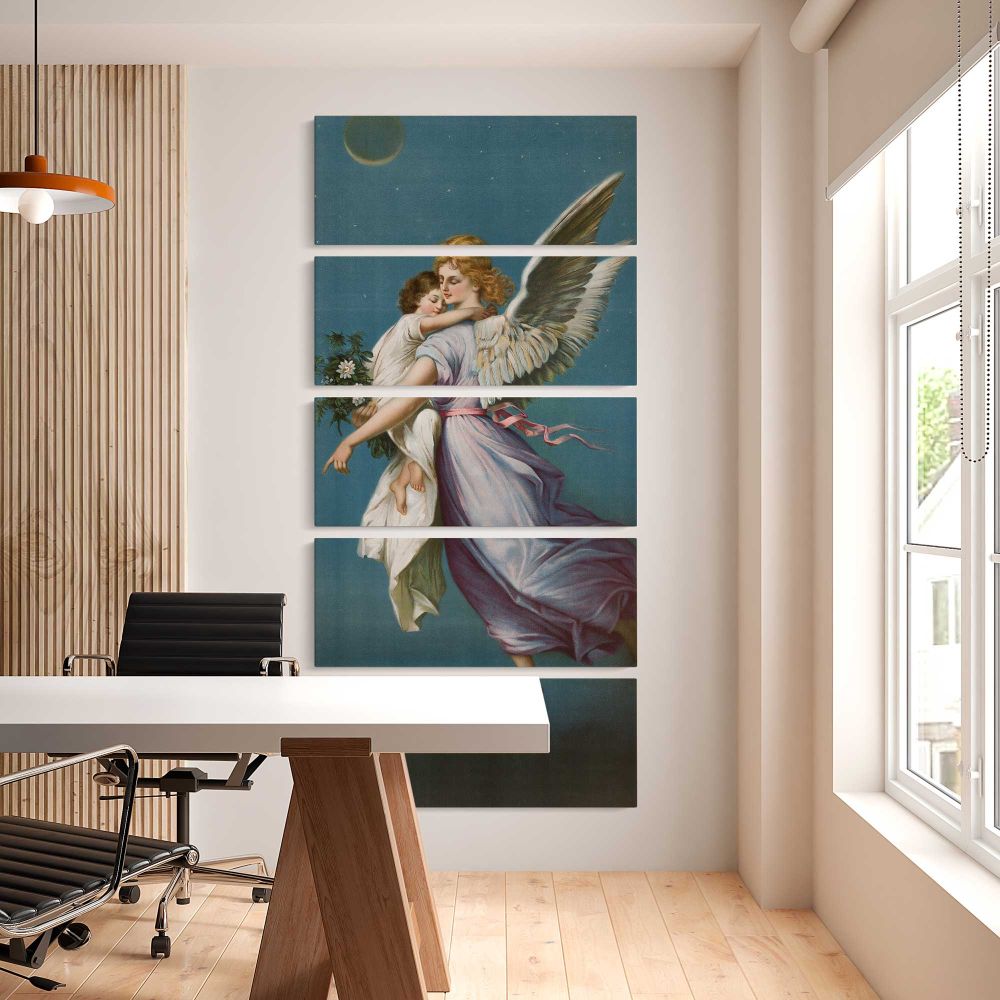 The Angel of Peace 1901 vintage angel illustration by B T Babbitt five panel canvas wall art office mockup