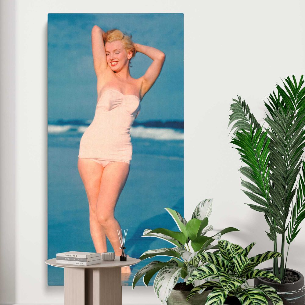 Marilyn Monroe Beach Portrait canvas print displayed in a modern interior