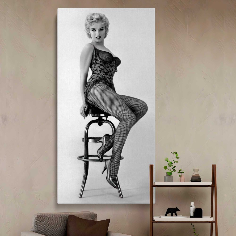 Marilyn Monroe Seated Bus Stop Portrait canvas wall art in a styled interior