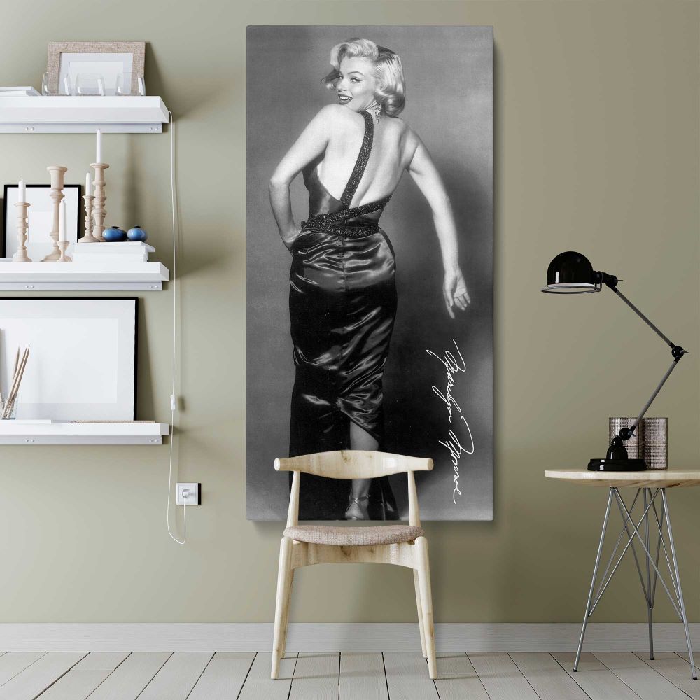 Marilyn Monroe Backless Dress Portrait canvas wall art shown in a modern interior