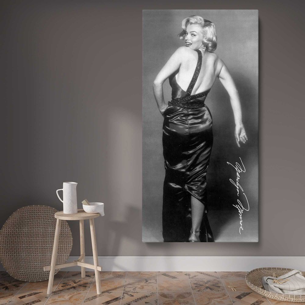 Marilyn Monroe Backless Dress Portrait canvas wall art displayed in a contemporary room