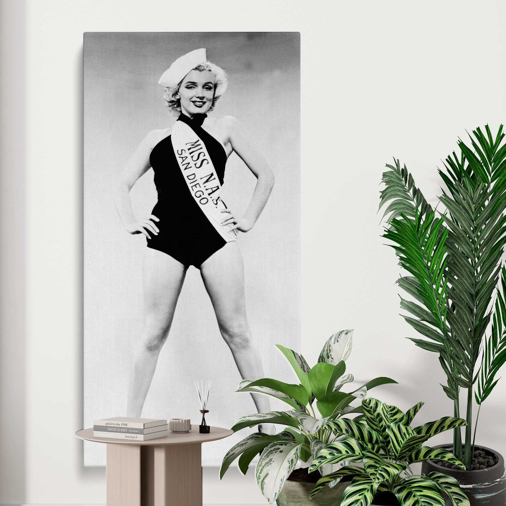 Marilyn Monroe Miss Naval Air Station Portrait canvas print displayed in a modern interior