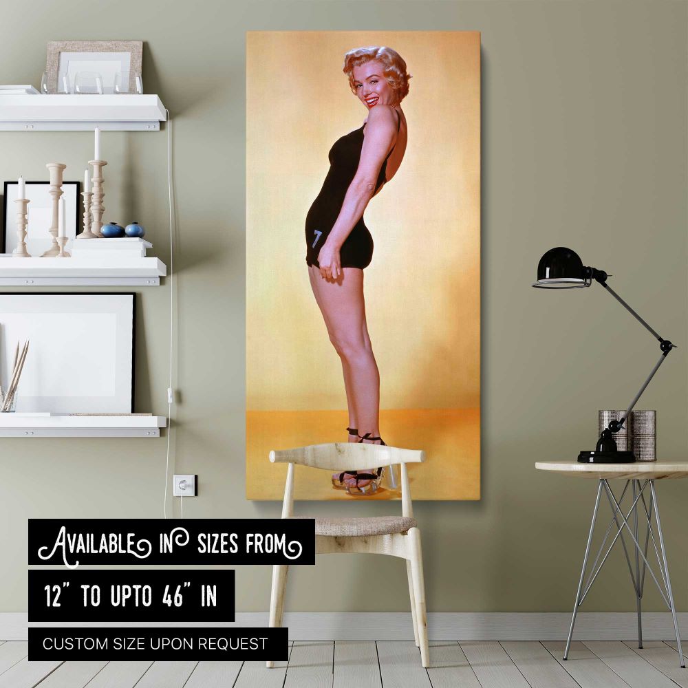 Marilyn Monroe Standing Pin Up Portrait canvas wall art shown in a modern interior