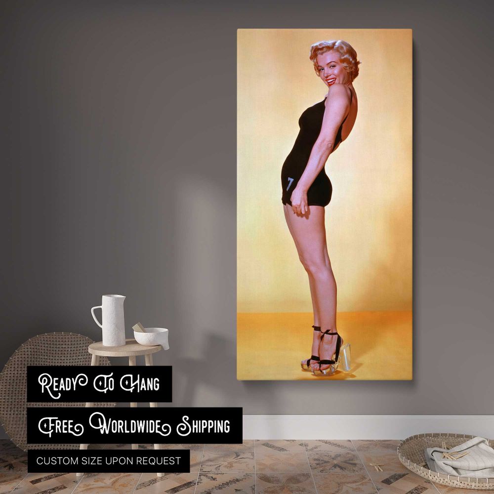 Marilyn Monroe Standing Pin Up Portrait canvas wall art displayed in a contemporary room