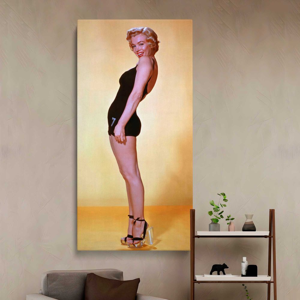 Marilyn Monroe Standing Pin Up Portrait canvas wall art in a styled interior