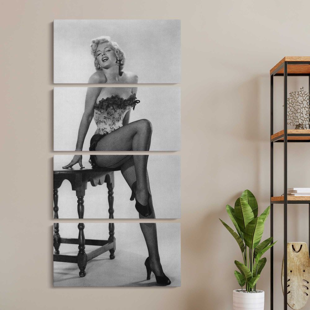 Marilyn Monroe River of No Return Portrait three panel canvas wall art room mockup