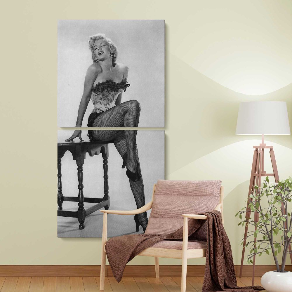 Marilyn Monroe River of No Return Portrait two panel canvas wall art room mockup