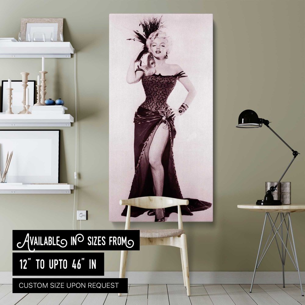 Marilyn Monroe Saloon Showgirl Portrait canvas wall art shown in a modern interior