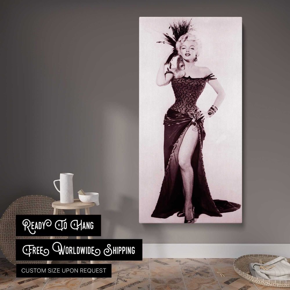 Marilyn Monroe Saloon Showgirl Portrait canvas wall art displayed in a contemporary room