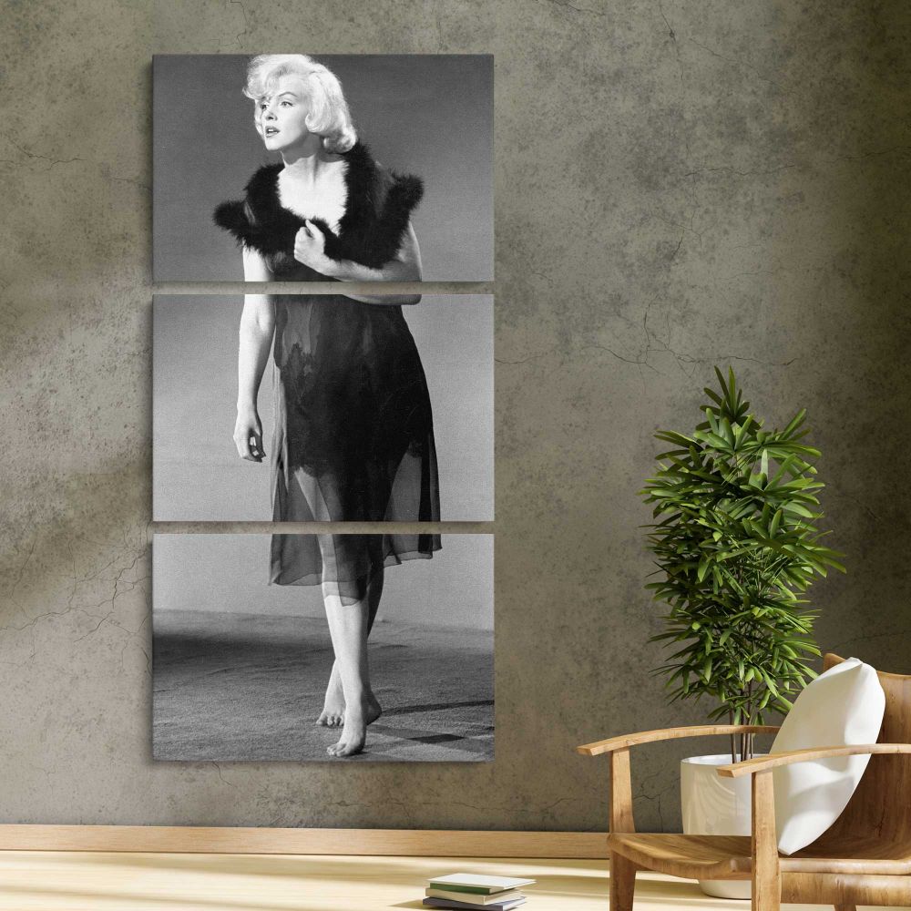 Marilyn Monroe Some Like It Hot Portrait three panel canvas print in a contemporary interior