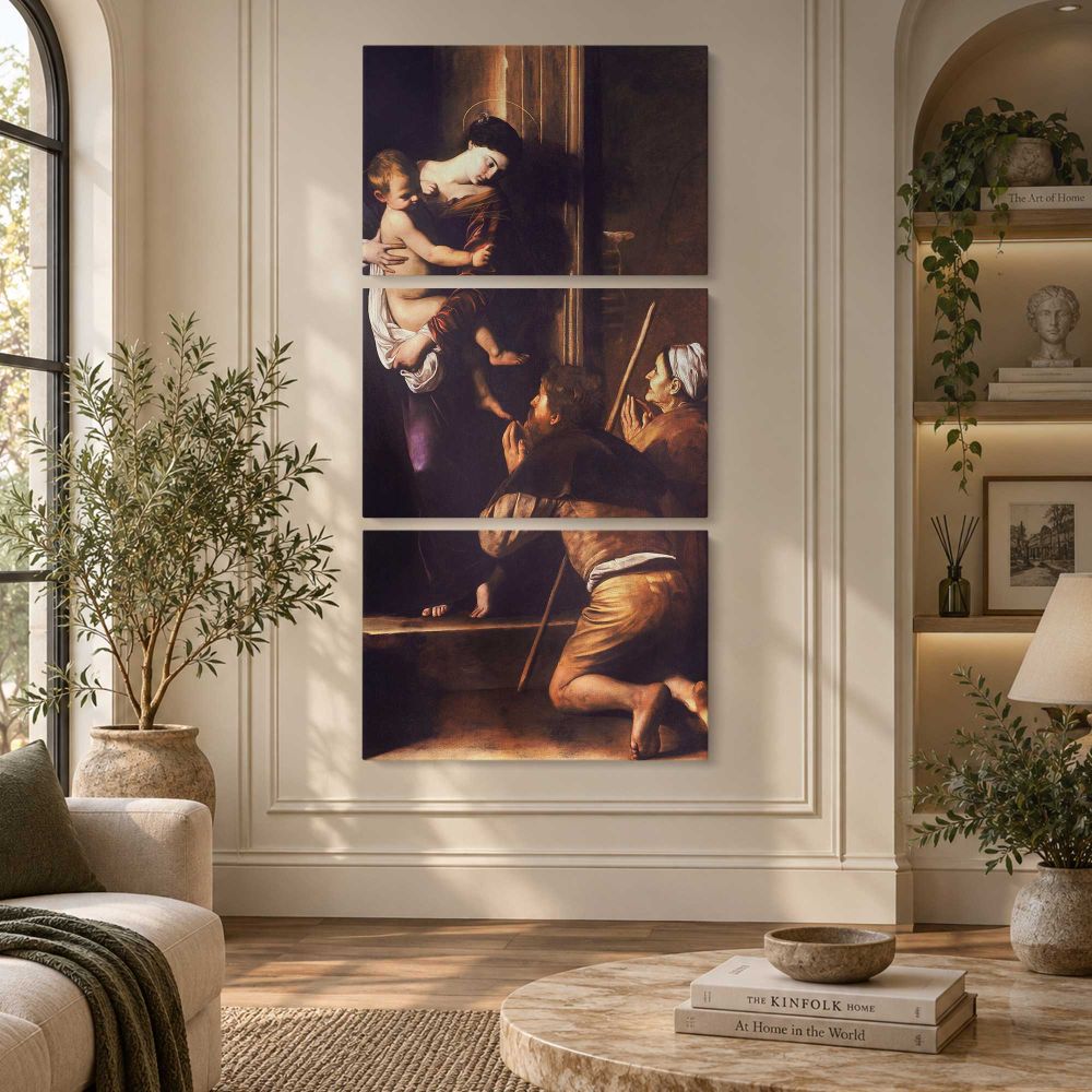 Madonna di Loreto Caravaggio c1604 6 by Caravaggio canvas wall art displayed in an interior