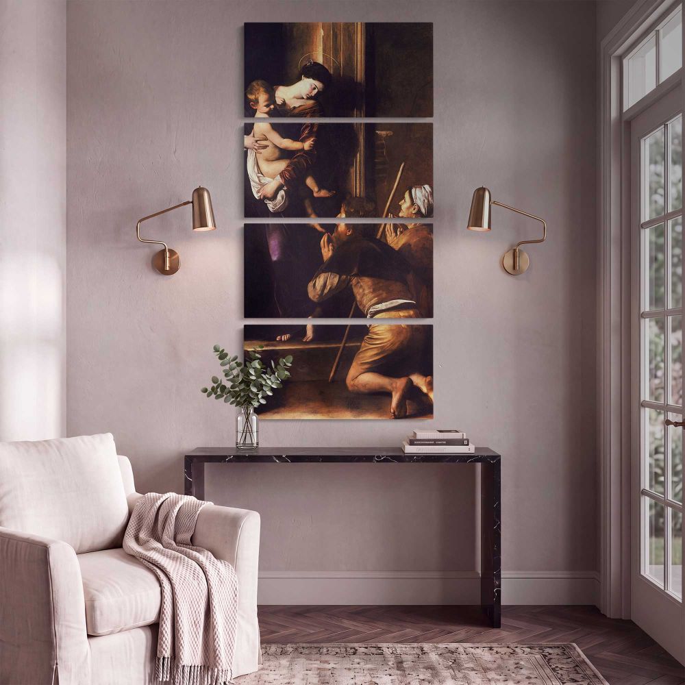 Madonna di Loreto Caravaggio c1604 6 by Caravaggio canvas print shown in a styled interior