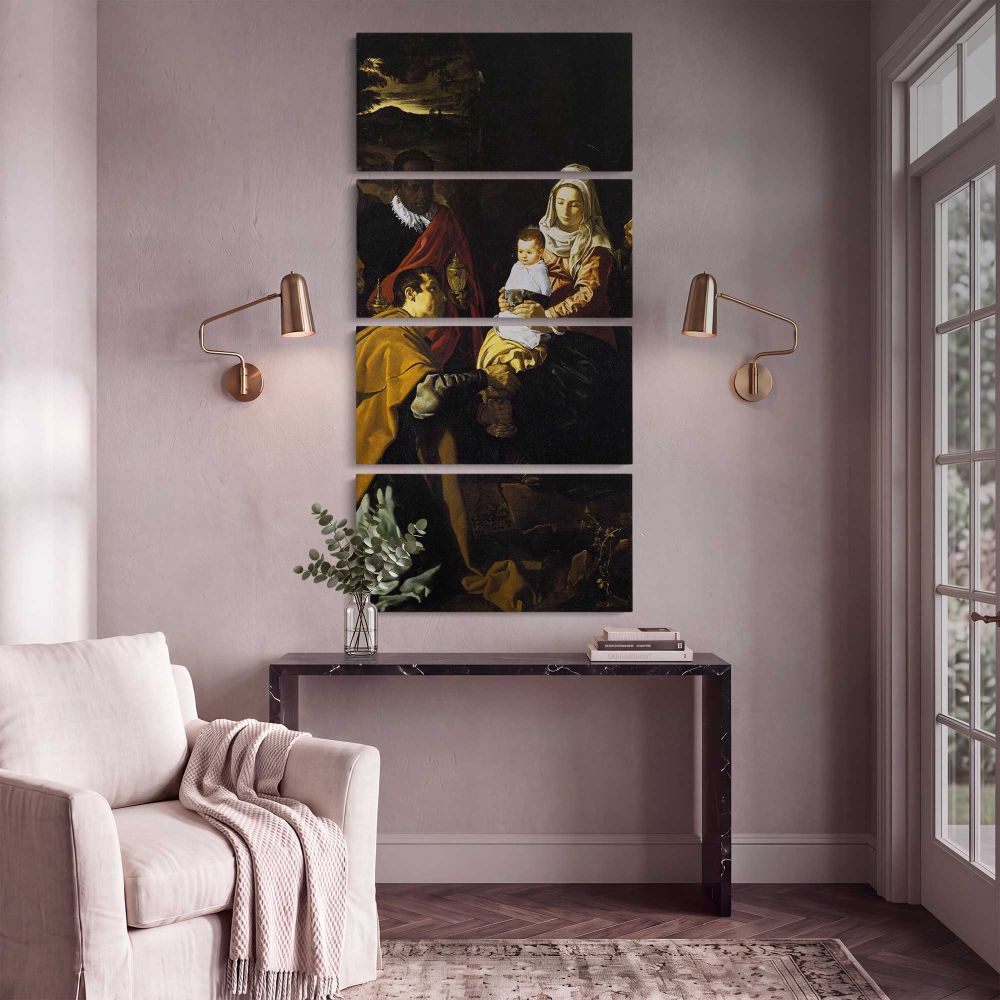 The Adoration of the Magi by Diego Velazquez canvas print shown in a styled interior