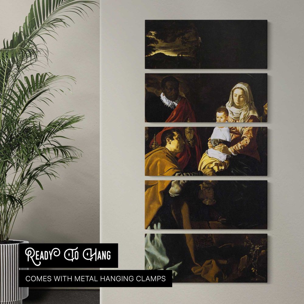 The Adoration of the Magi by Diego Velazquez canvas wall art in a contemporary room