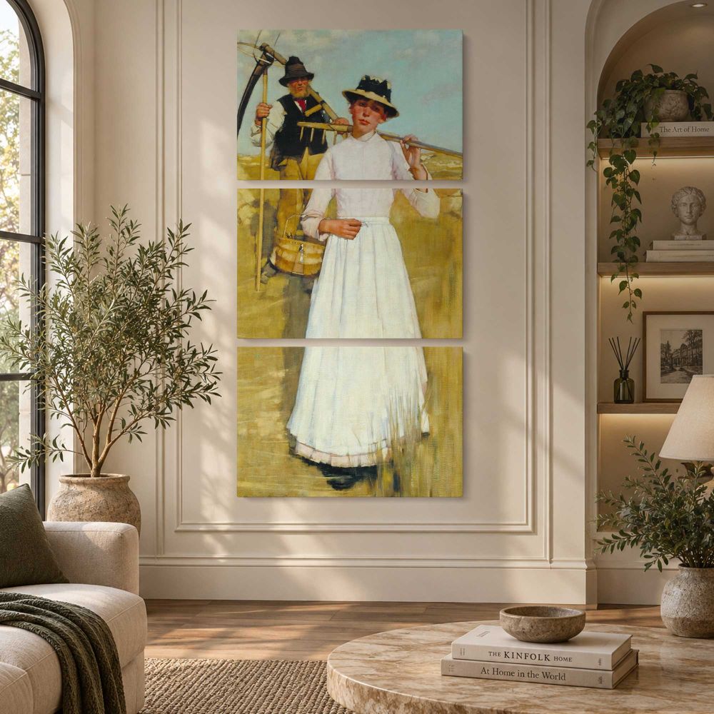 The Return of the Reapers by Henry Herbert La Thangue canvas wall art displayed in an interior